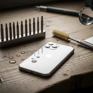 Désoxidation iPhone 12 à Paris, outils de réparation et gouttes d’eau