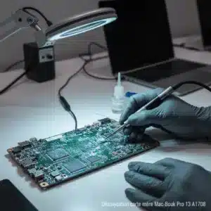 Technicien Apple à Paris effectuant une désoxydation sur MacBook Pro 13 A1708 dans un atelier de réparation Connected Paris
